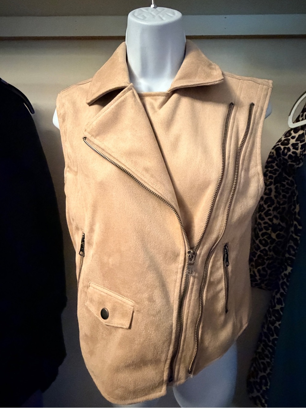 Banana Republic Tan (Vegan) Suede Moto Vest